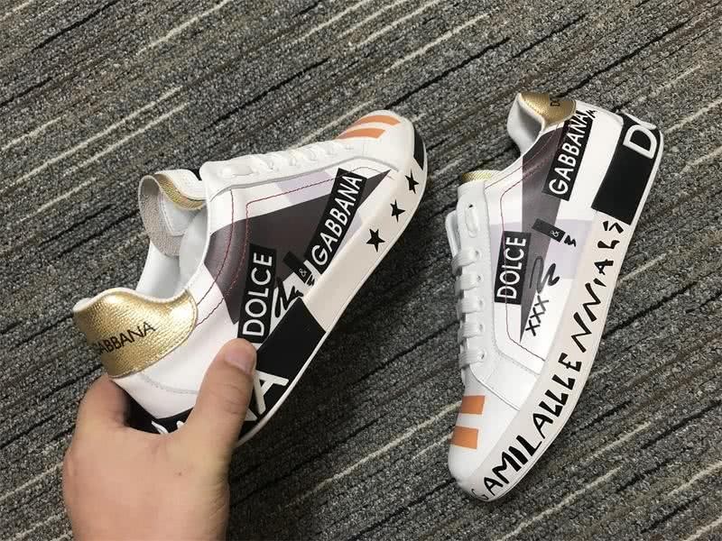 Dolce&Gabbana Portofino Sneakers White Black Orange And Golden Men Women 2