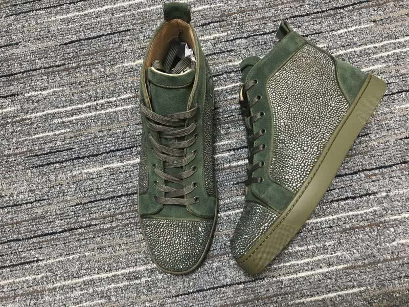Christian Louboutin Sneakers High Top Suede Green Men Women 1