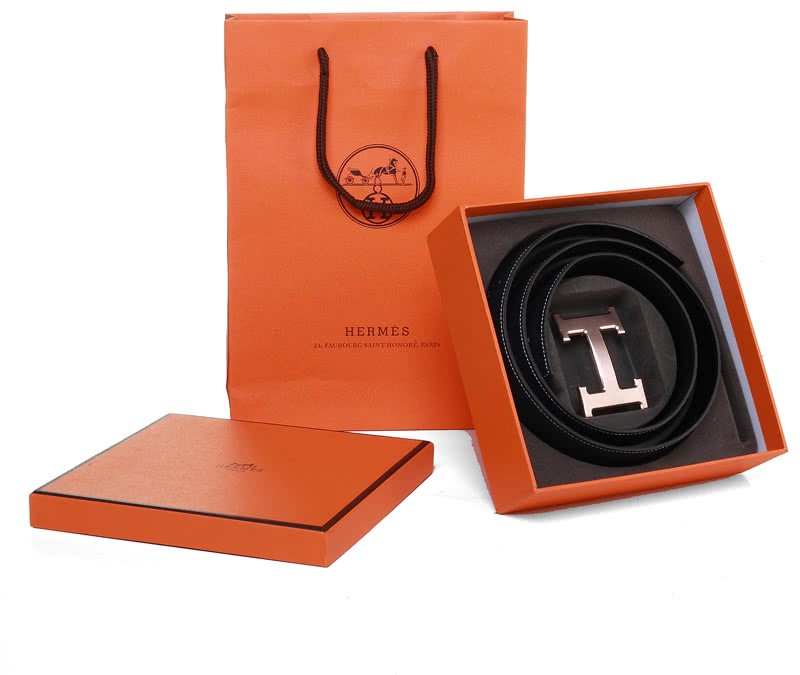 Hermes Togo Leather Belt With Everose H Buckle Black 4