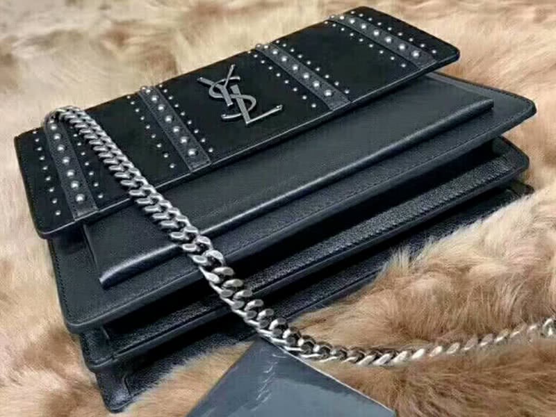 Saint Laurent Sunset Medium In Leather Suede And Studs Black 3