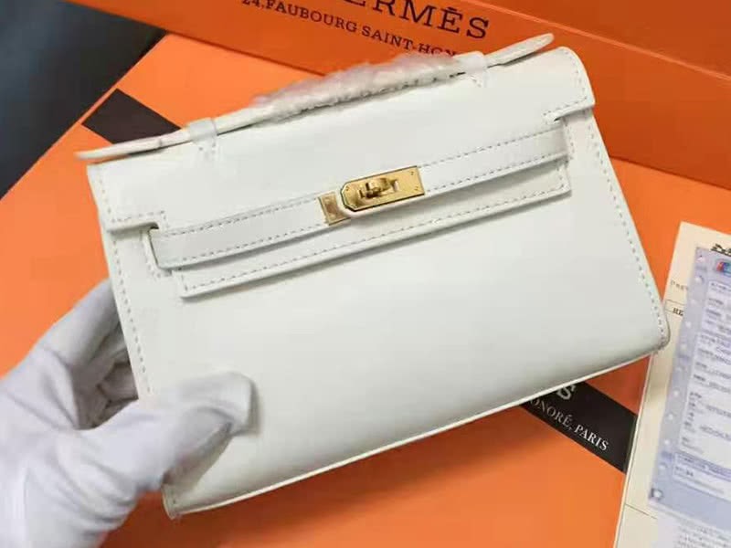 Hermes Swift Kelly Pochette Clutch Gold Hardware White 1