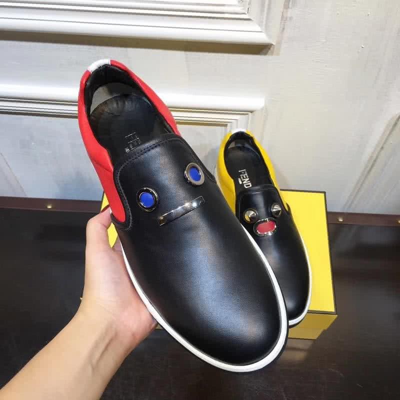 Fendi Slip-on Leather Black Yellow Red Men 5