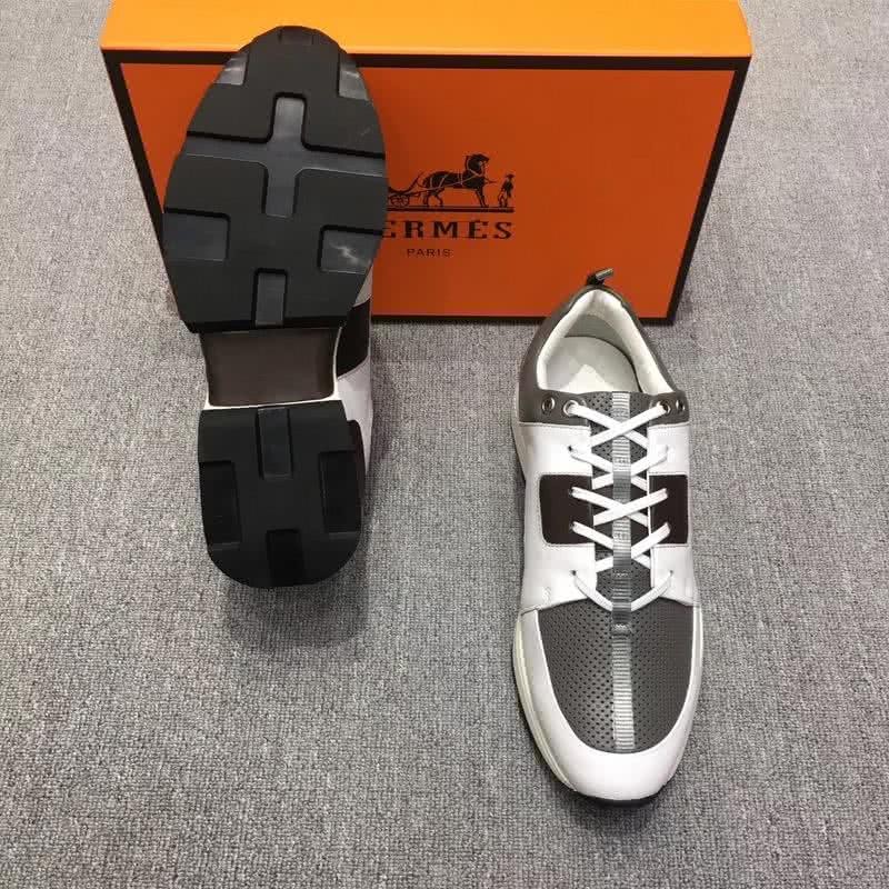 Hermes Fashion Comfortable Sports Shoes Cowhide White And Green Men 4