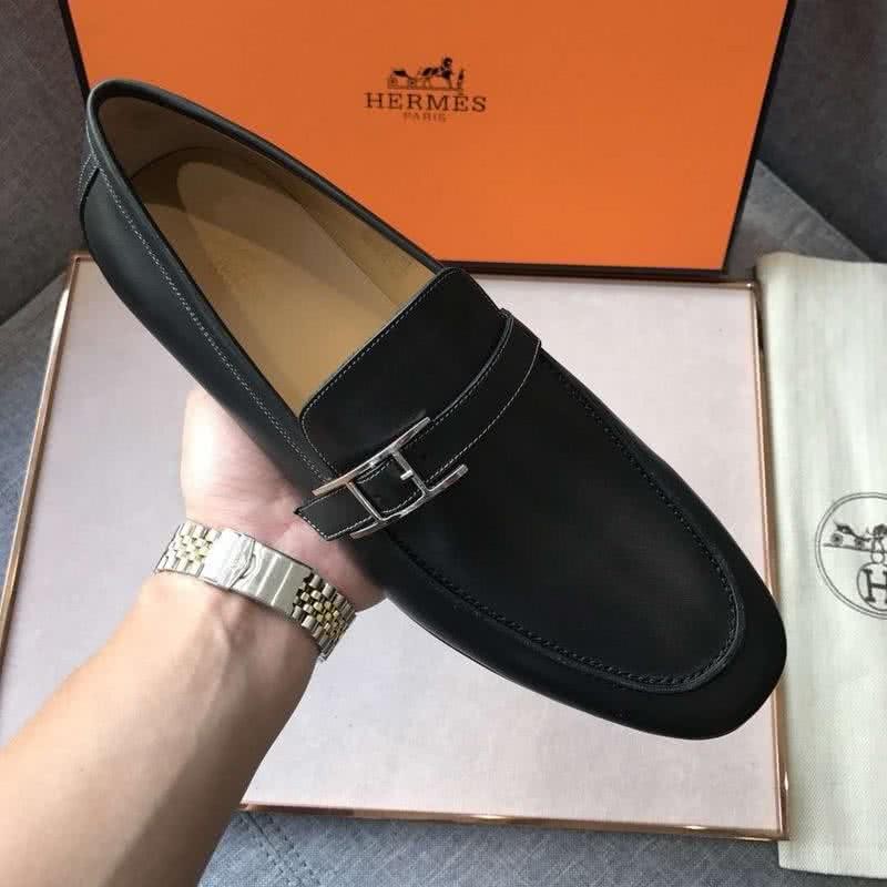 Hermes Fashion Comfortable Shoes Cowhide Black Men 1