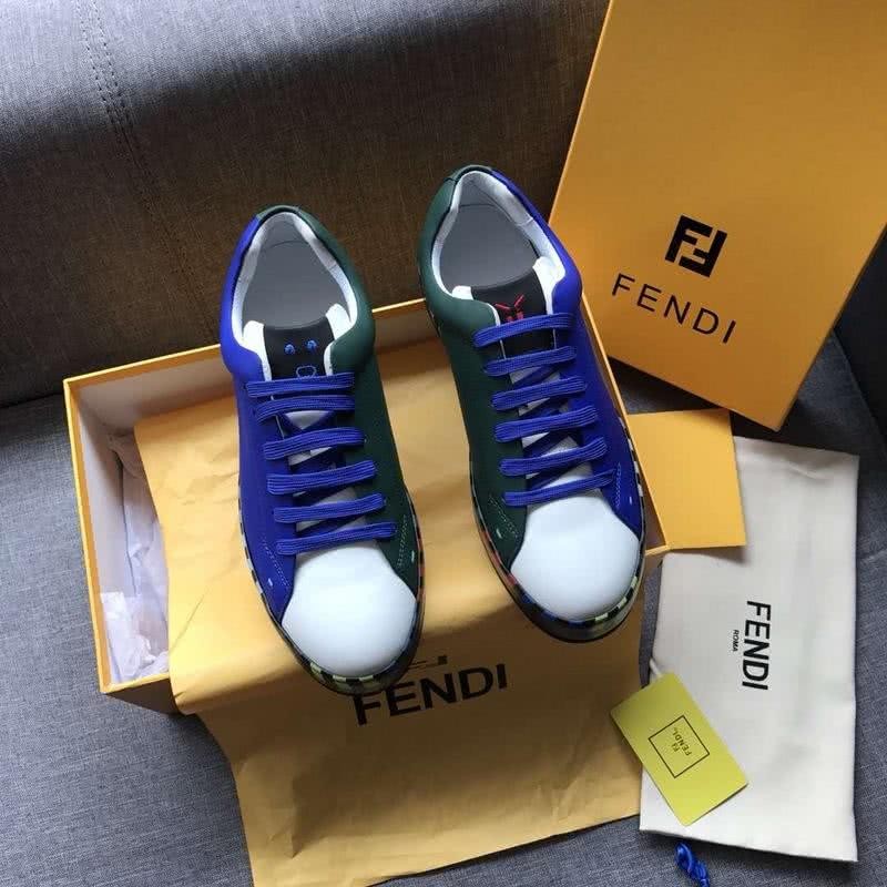 Fendi Sneakers Blue White Green Upper Black Sole Men 1