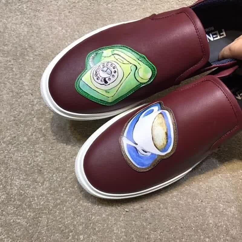 Fendi Slip-on Painting Leather Brown Upper White Sole Men 6