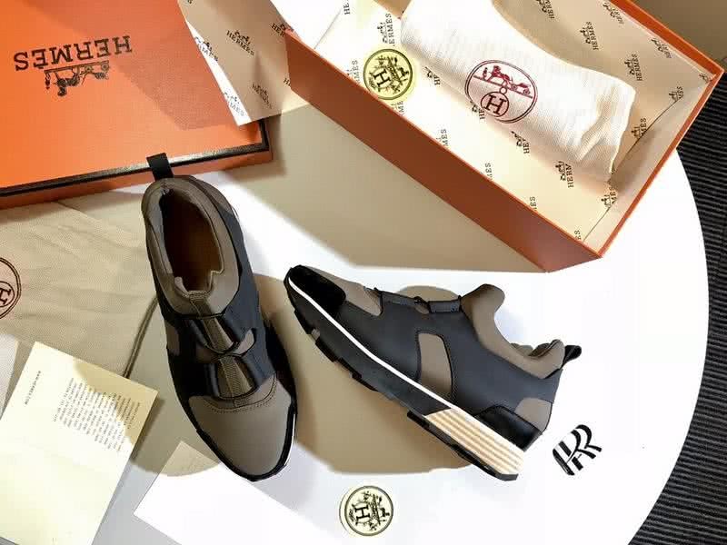 Hermes Fashion Comfortable Shoes Cowhide Brown Green Men 4