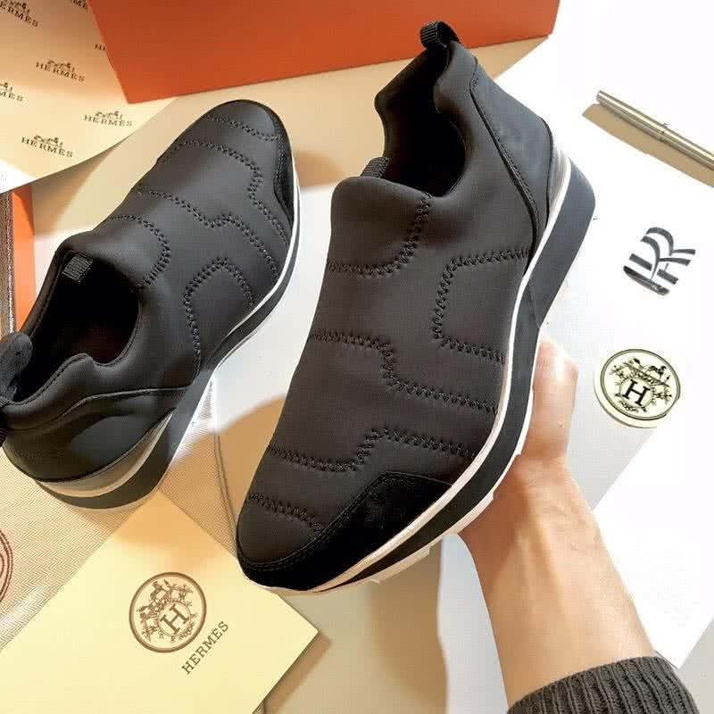 Hermes Fashion Comfortable Shoes Cowhide Black Grey Men 2