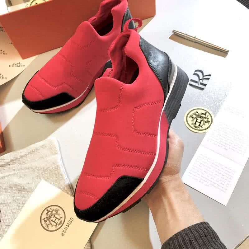 Hermes Fashion Comfortable Shoes Cowhide Black And Red Men 4