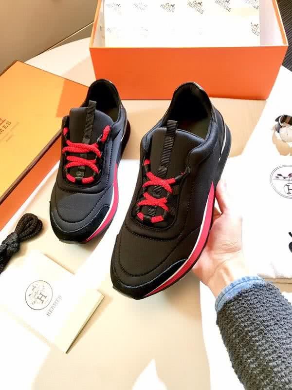 Hermes Fashion Comfortable Shoes Cowhide Black And Red Men 8