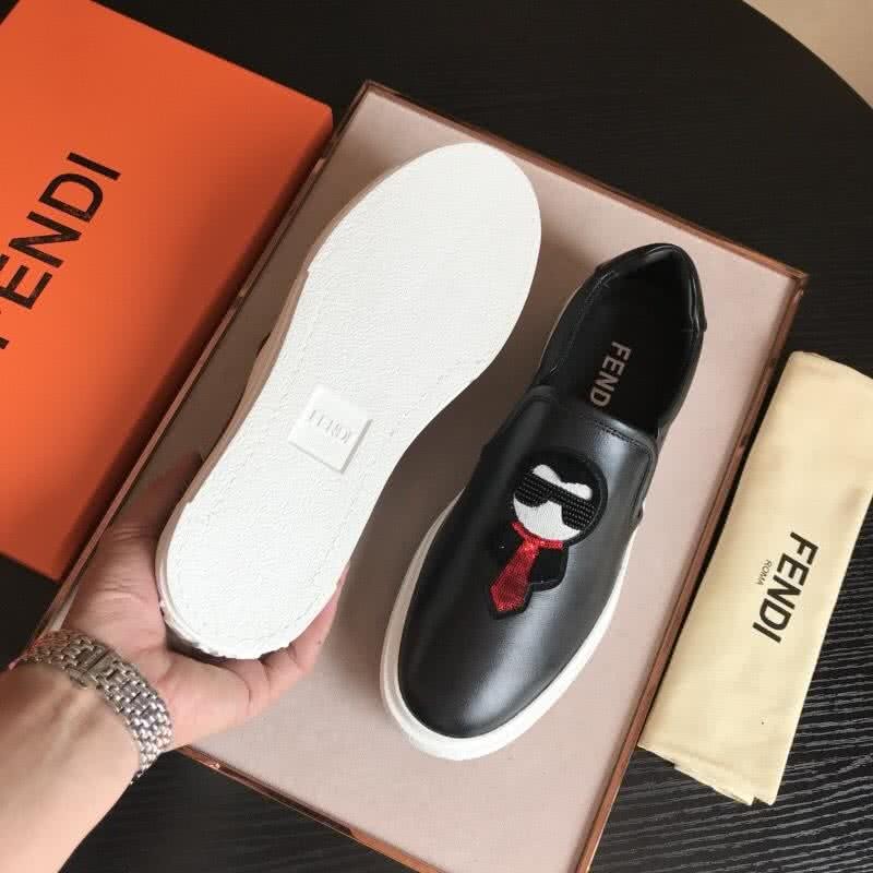 Fendi Slip-on Leather Black Upper White Sole Men 9