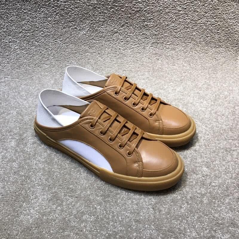 Fendi Sneakers Leather Dark Orange And White Men 1