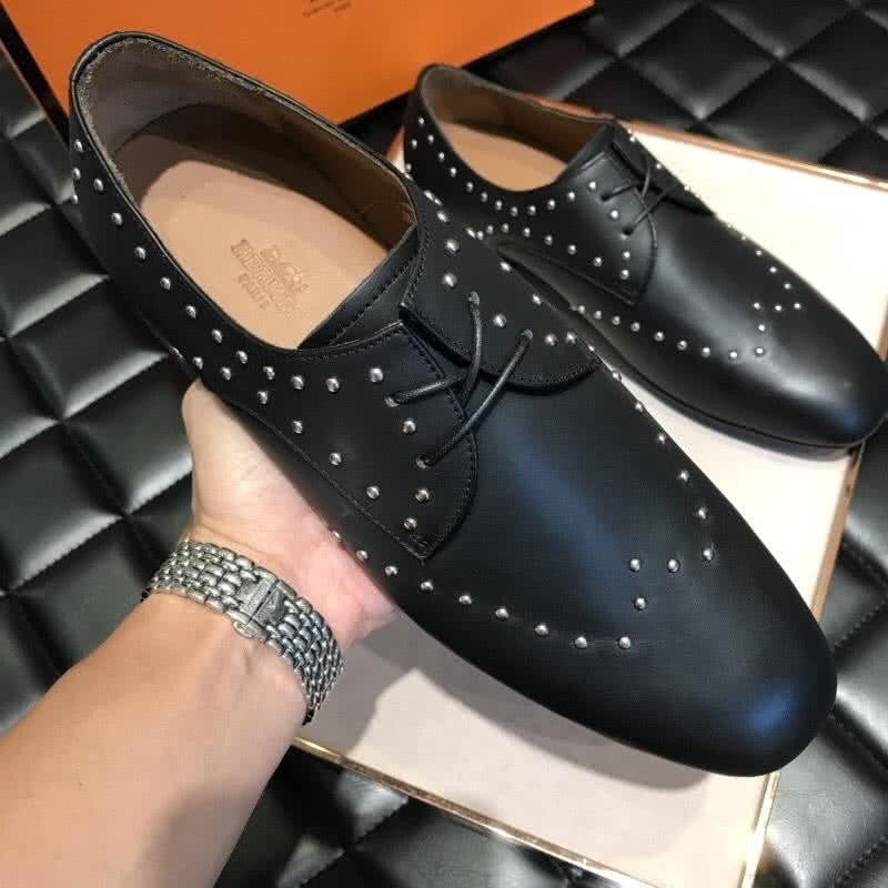 Hermes Fashion Comfortable Shoes Cowhide Black Men 4