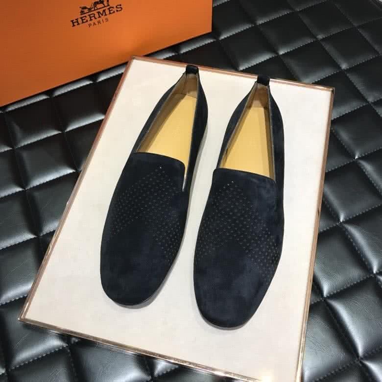 Hermes Fashion Comfortable Shoes Cowhide Ink Black Men 1