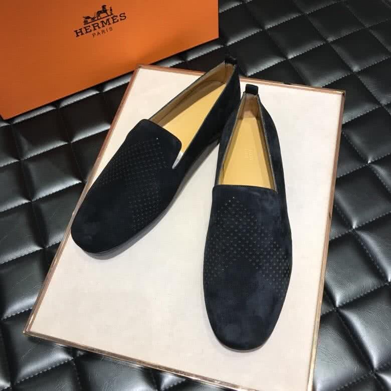 Hermes Fashion Comfortable Shoes Cowhide Ink Black Men 2