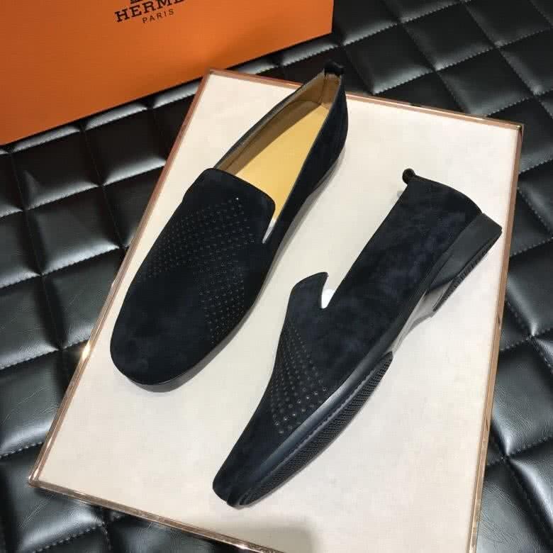 Hermes Fashion Comfortable Shoes Cowhide Ink Black Men 3