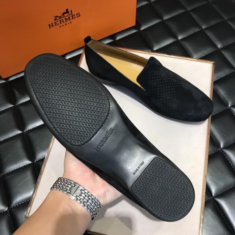 Hermes Fashion Comfortable Shoes Cowhide Ink Black Men 7