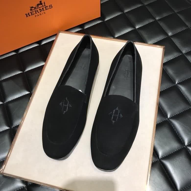 Hermes Fashion Comfortable Shoes Cowhide Ink Black Men 1