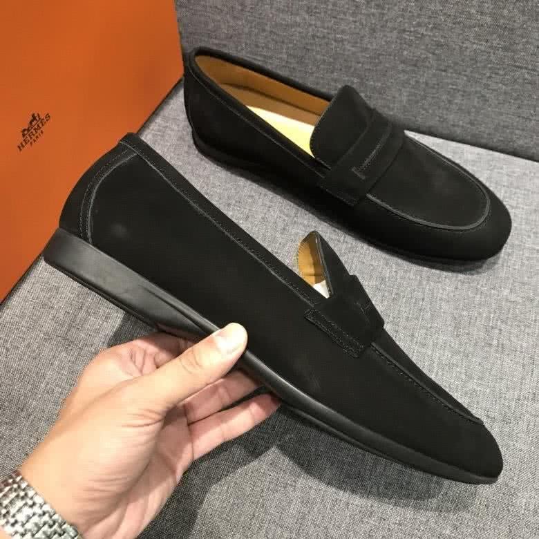 Hermes Fashion Comfortable Shoes Cowhide Ink Black Men 6