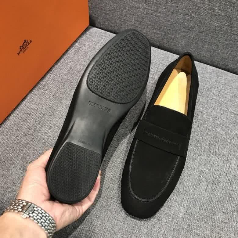 Hermes Fashion Comfortable Shoes Cowhide Ink Black Men 9