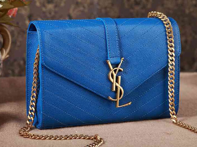 Ysl Small Monogramme Satchel Blue Grain Textured Matelasse Leather 2