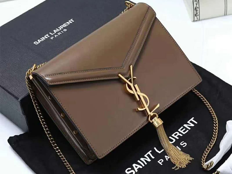 Saint Laurent Cassandra Monogram Clasp Bag Calfskin Brown 1