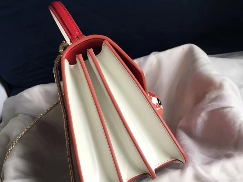 Bvlgari Flap Cover Serpenti Forever 18cm Calfskin White And Red 5