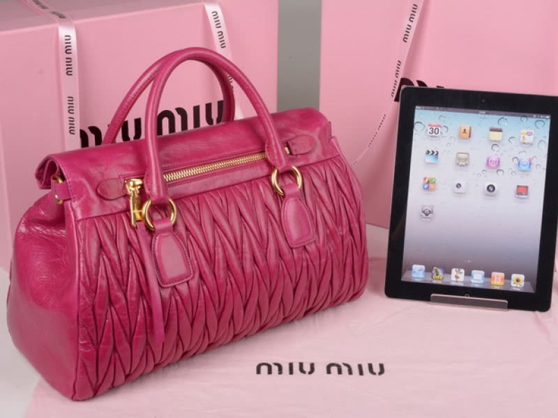 Miu Miu Glazed Matelasse Leather Zip Satchel Hot Pink 3