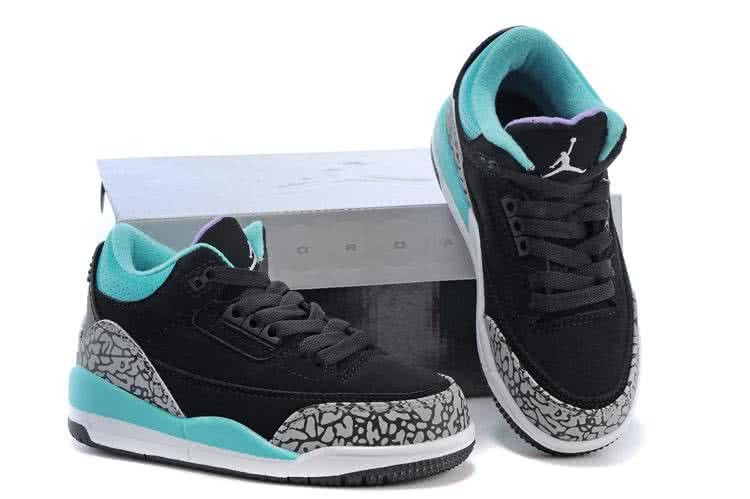 Air Jordan 3 Shoes Green Black And Grey Children 2