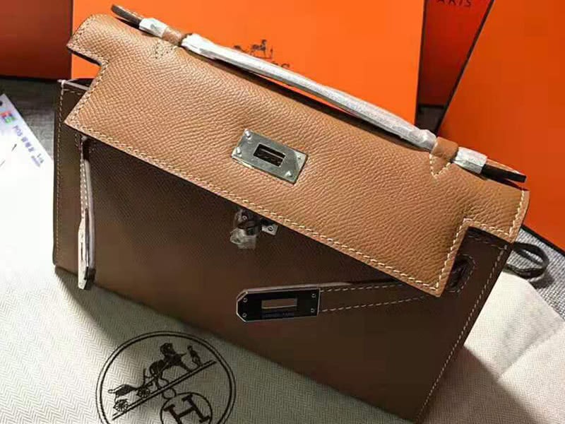 Hermes Epsom Mini Kelly Pochette Silver Hardware Brown 8