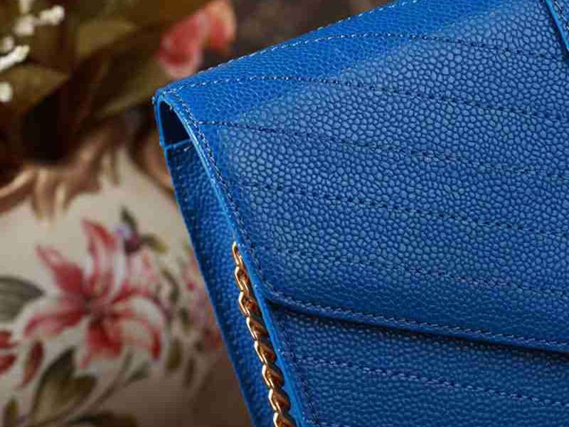 Ysl Small Monogramme Satchel Blue Grain Textured Matelasse Leather 4