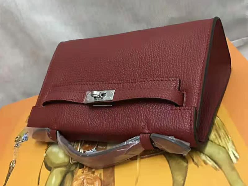 Hermes Pochette Kelly Togo Leather Silver Hardware Burgundy 2