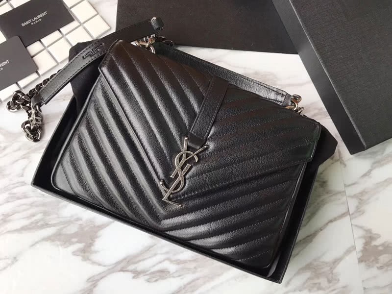 Saint Laurent Coll Ge Medium In Matelass Leather Black 1