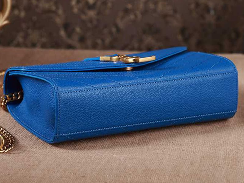 Ysl Small Monogramme Satchel Blue Grain Textured Matelasse Leather 10