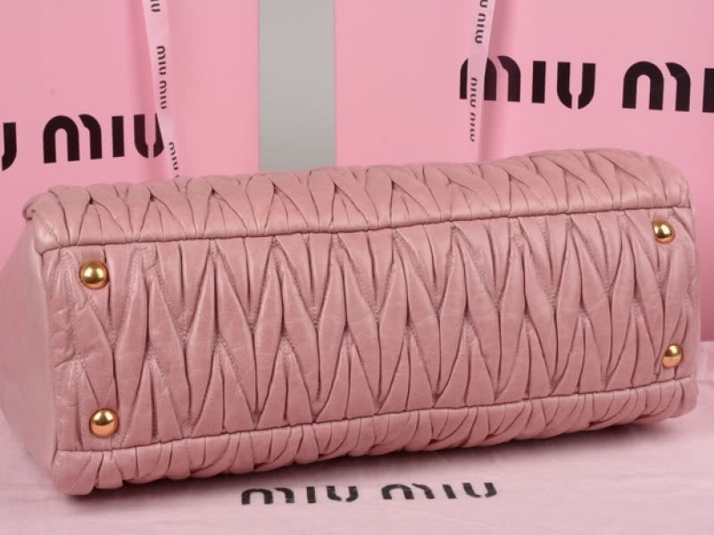 Miu Miu Glazed Matelasse Leather Zip Satchel Pink 4