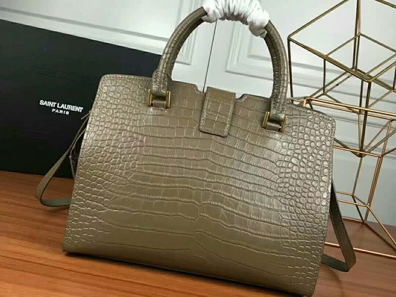 Saint Laurent Cabas Ysl Small In Smooth Leather Grey 3