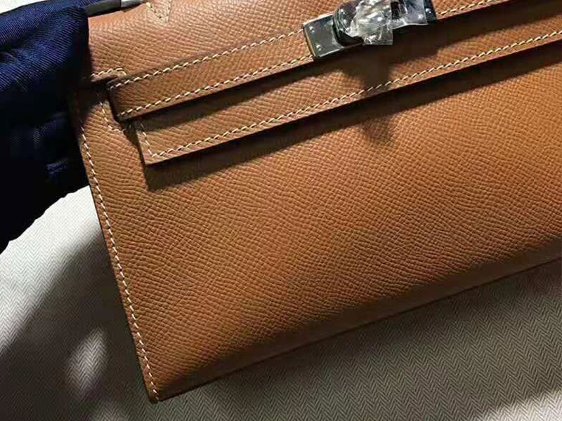 Hermes Epsom Mini Kelly Pochette Silver Hardware Brown 3