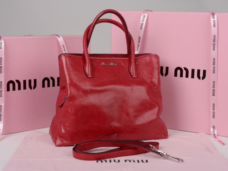 Miu Miu Glazed Leather Tote Red 2