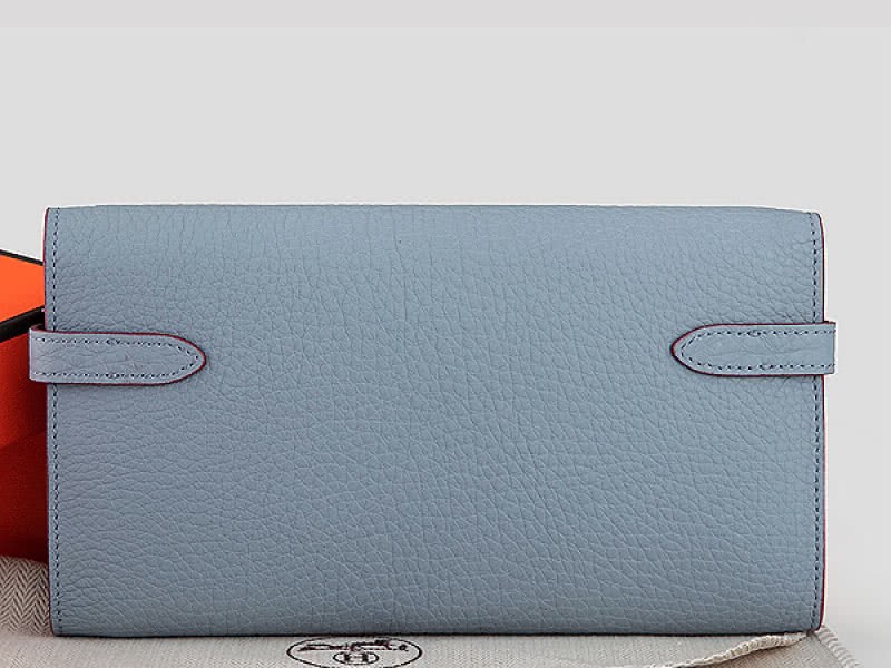 Hermes Dogon Togo Original Leather Kelly Long Wallet Light Blue 2