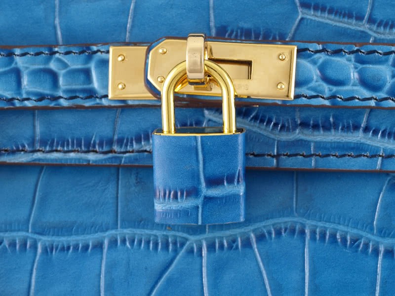 Hermes Matte Kelly Pochette Crocodile Blue Roi 6