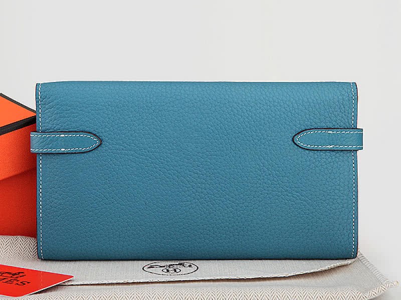 Hermes Dogon Togo Original Leather Kelly Long Wallet Medium Blue 2