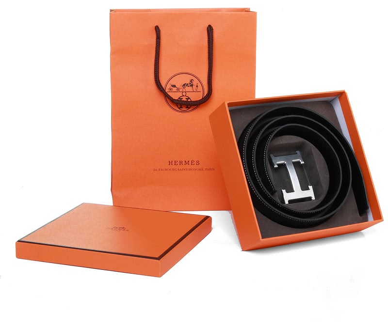 Hermes Togo Leather Belt With Silver H Buckle Black 4