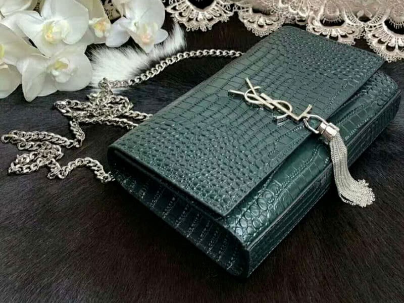 Saint Laurent Kate Medium With Tassel Crocodile Shiny Leather Green 5