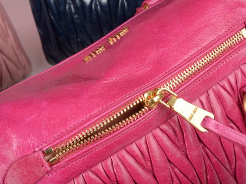 Miu Miu Glazed Matelasse Leather Zip Satchel Hot Pink 10