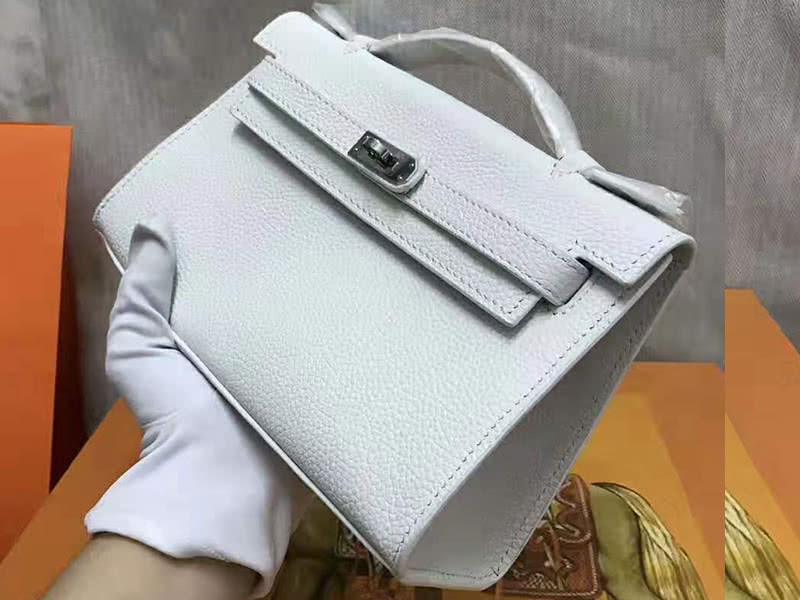 Hermes Pochette Kelly Togo Leather Silver Hardware White 3