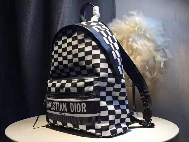 Dior Oblique With Christian Logo Backpack Damier Black And White 4