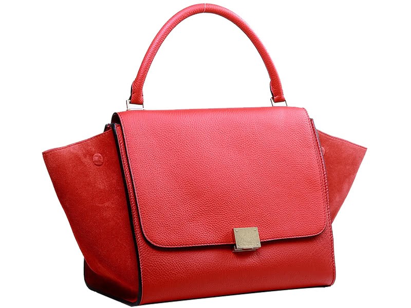 Celine Trapeze Shoulder Bag Calfskin With Suede Red 2