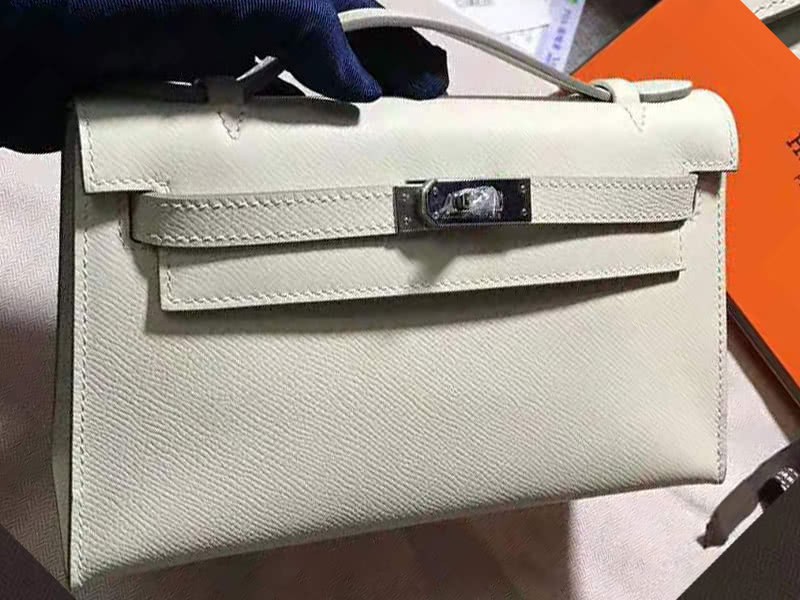 Hermes Epsom Mini Kelly Pochette Silver Hardware White 2