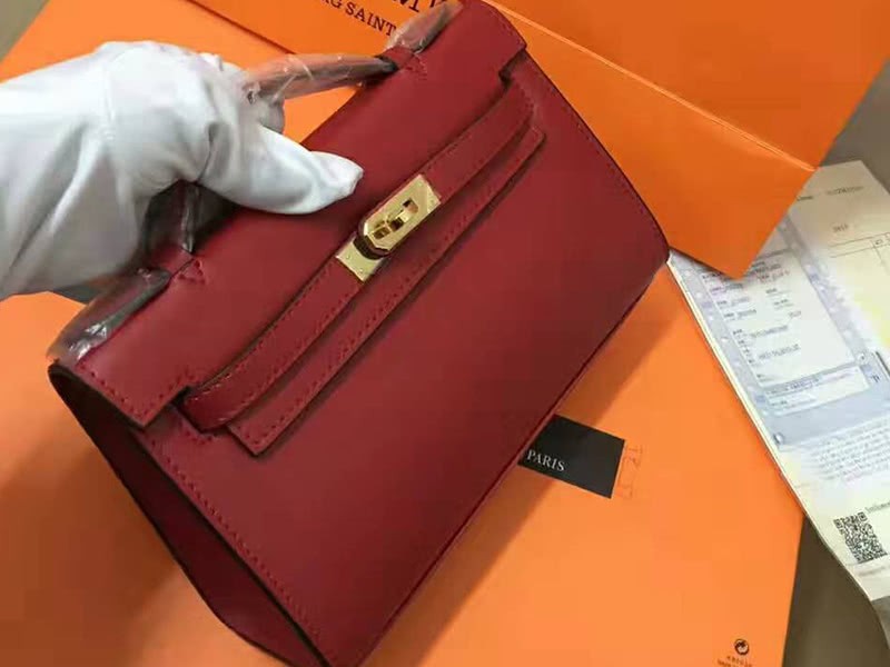 Hermes Swift Kelly Pochette Clutch Gold Hardware Burgundy 6