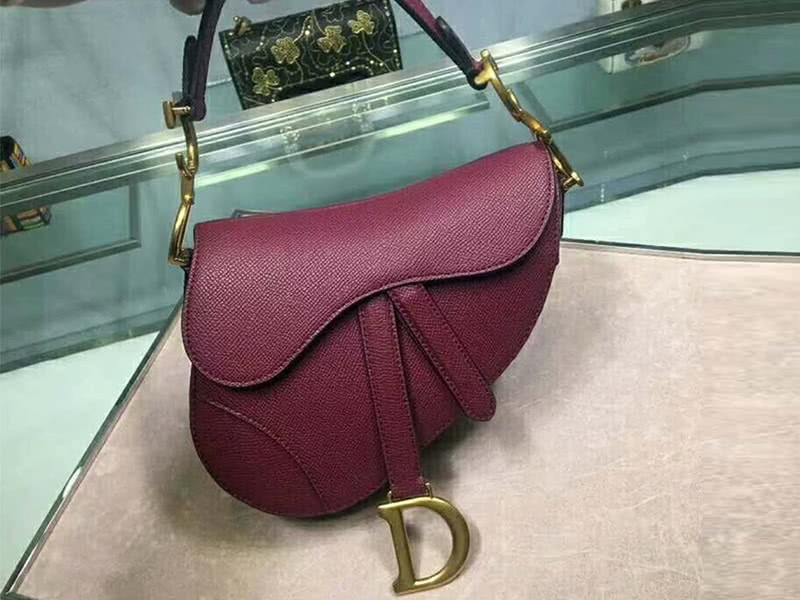 Dior Mini Saddle Calfskin Bag Gold Hardware Burgundy m0447s1 1